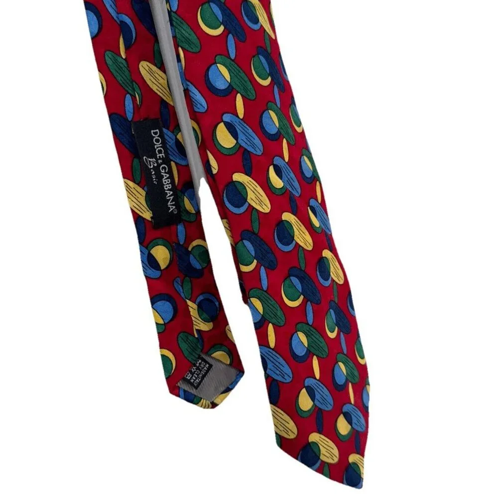 DOLCE GABANNA Basic‎ Tie Multicolor Red Oval Circles